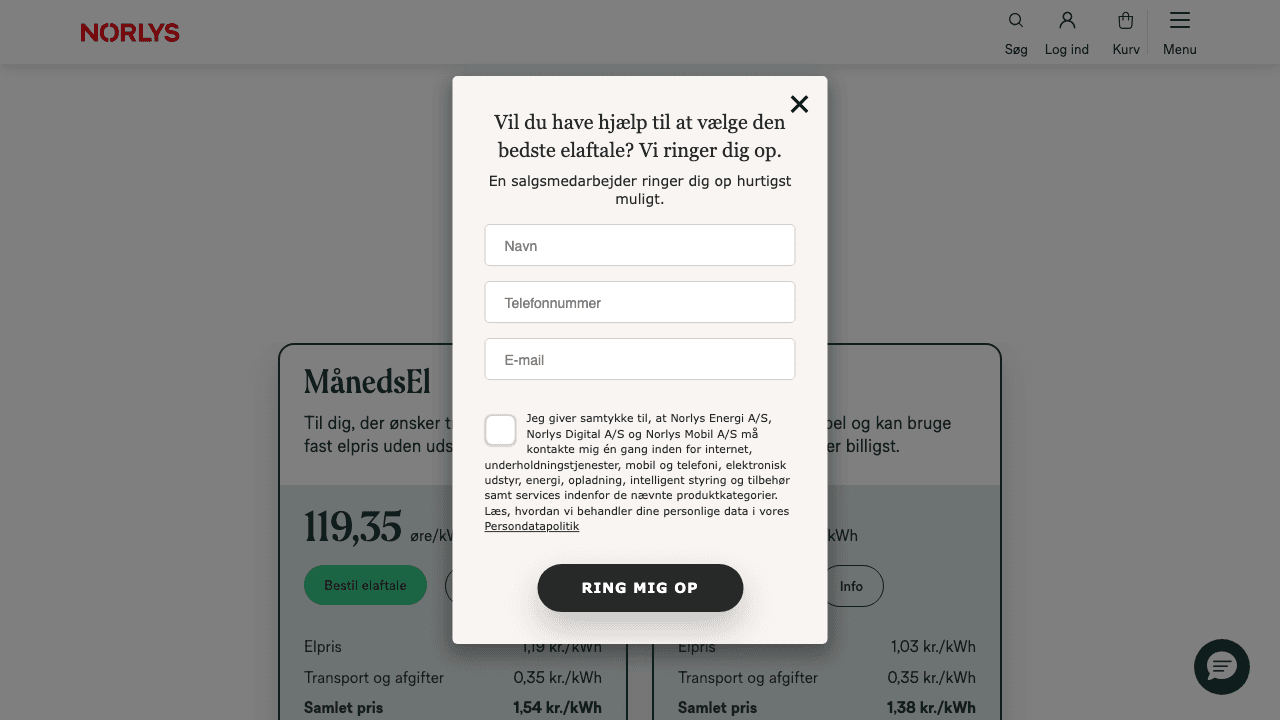 Norlys hjemmeside screenshot